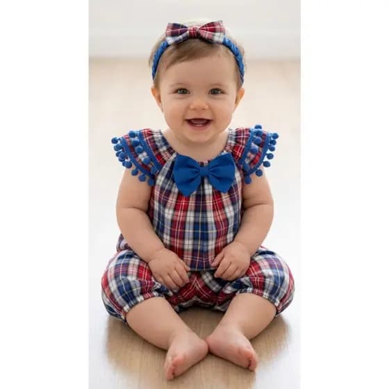 Macaquinho baby ; Moda baby xadrez ; macaquinho xadrez baby ; Roupa xadrez bebê
