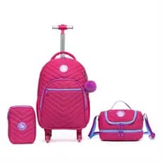 Kit Mochila Rosa Rodinhas Guelph Lancheira Estojo Escolar Viagem Menina Juvenil Resistente