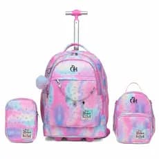 Kit Mochila Escolar Rodinha Viagem Lancheira Estojo Feminina Infantil Juvenil Guelph Robusta