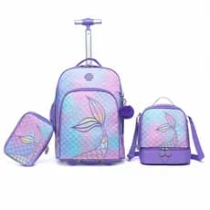 Guelph Mochila Lancheira Kit 3 em 1 Estojo Mermaid Rodinhas Calda Bolsa Escolar Viagem Menina