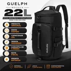 Guelph Mochila preta 22L reforçada para lazer e fitness Design horizontal que combina a funcionalidade de uma mochila