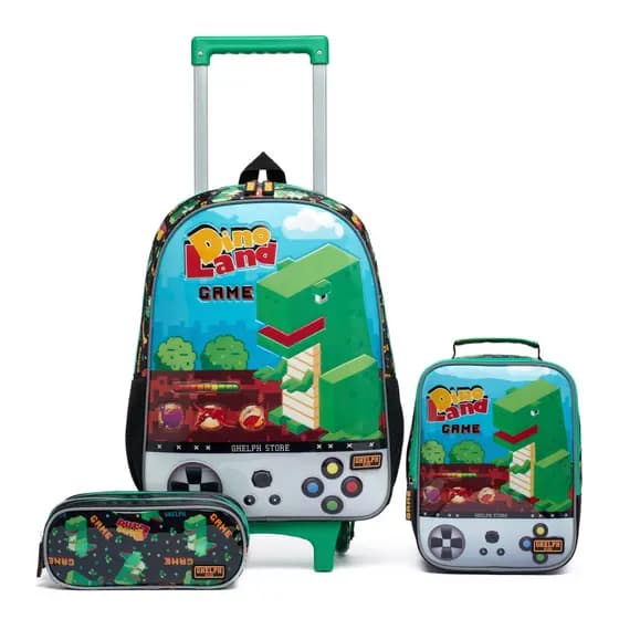 Kit Mochila Lancheira Estojo Guelph Masculino Infantil Escolar Rodinha