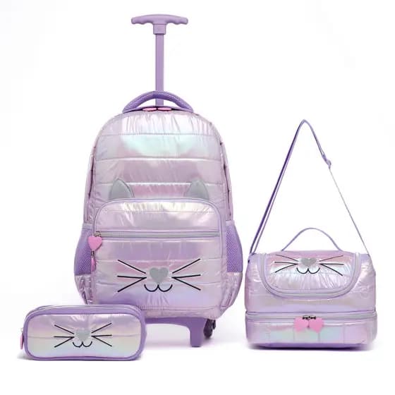 Kit Mochila Lancheira Estojo Escolar Guelph Feminina Gatinho