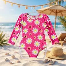 Maiô Infantil Menina Manga Longa Estampado Proteção UV Praia Piscina Conforto Verão Rosy Kids Moda