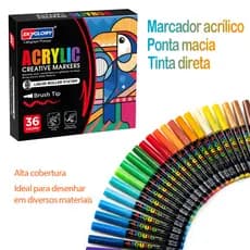 SKYGLORY Marcador Acrílico Ponta Flexível Tinta Direta Cores Vibrantes 12/24/36/48/60 Cores
