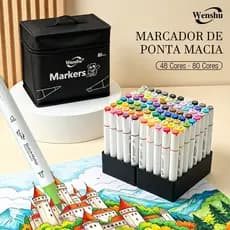 Canetas Coloridas Kit Marcadoras Wenshu Ponta Dupla Brush e Chanfrada 48 e 80 cores