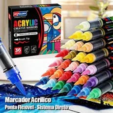 SKYGLORY Caneta Marcador Acrílico Ponta Pincel Tinta Direta Cores Vivas 12/24/36/48/60