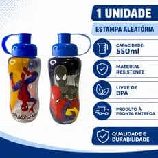 Garrafa 550ml Homem-Aranha, resistente e ergonômica, ideal para o dia a dia. promoção imperdível.