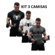 Kit 3 Camisetas Compressão Aranha Spider gym academia masculina