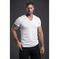 Camiseta camisa masculina slim fit gola V manga curta confortável casual elegante balada playboy mauricinho