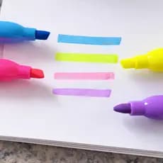 Caneta Marca Texto Azul, Rosa, Lilás e Amarelo | Kit 4 marca texto | Papelaria