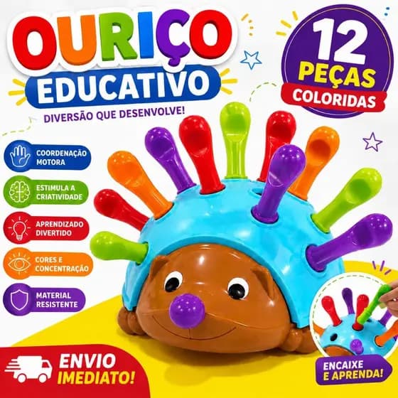 Ouriço Colorido Brinquedo Educativo Aprendizagem Sensorial Coordenação Motora Bebê Infantil Criança