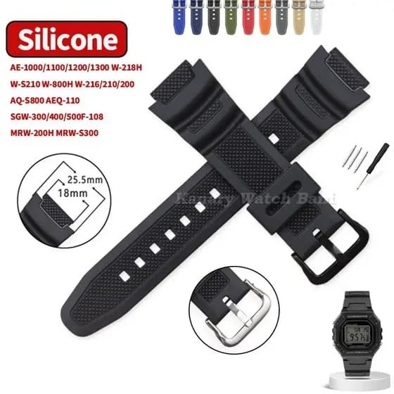 Pulseira De Relógio De Silicone Esportivo Convexo De 18 Mm Para AQ-S810W/S800W SGW-300H/400H/500H MRW-200H AEQ-110W AE-1