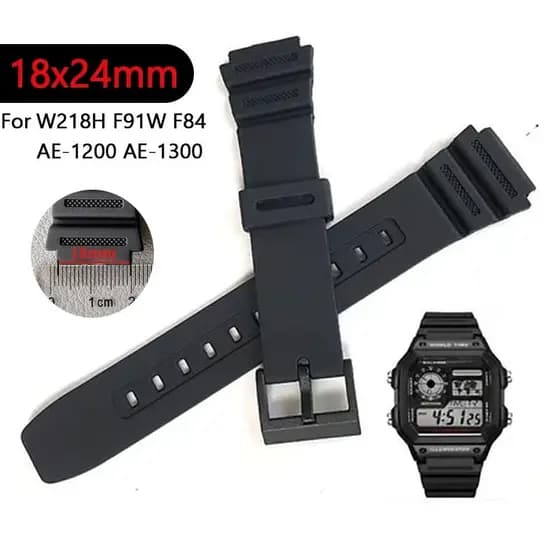 18mm X 24mm Pulseira De Relógio De Borracha De Silicone Digital Para F-91W-84 AE-1200-1300 1100w W-218H 800H Esporte À P