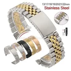 Pulseira De Relógio Com Extremidade Curva De Aço Inoxidável Soild 13/17/18/19/20/21/22mm Jubileu De Metal Fivela Dobráve