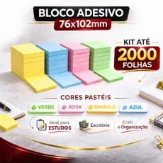 KITS 400, 800, 1200, 1600 e 2000 FOLHAS BLOCO ADESIVO COR PASTEL ANOTAÇÃO POSTITI 76X102mm
