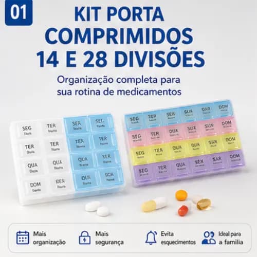 1/2/4 Porta Comprimido Organizador 14 dias e 28 dias 2 e 4 semanas Caixinha de Remédio Semana
