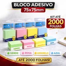 KITS COM 400, 800, 1200, 1600 e 2000 FOLHAS BLOCO ADESIVO 75x75mm POSTITI PASTEIS PAPELARIA AULAS