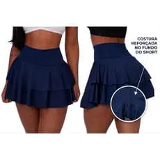 Short Saia Fitness Babado Dupla Camada Cintura Alta Não Transparente Costura Reforçada Modela Corpo Academia Feminina
