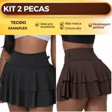 kit 2  Short Saia Fitness Feminino com Cintura Alta e Modeladora duplo babado