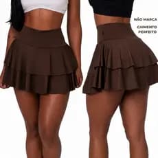 Short Saia Feminino Fitness Duplo Babado Cós Alto Empina Bumbum Não Marca Costura Reforçada Academia M G G1 G2 G3