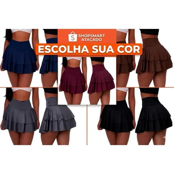 Short Saia Dupla Camada Babado/Fitness casual  Festa Balada
