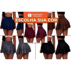 Short Saia Dupla Camada Babado/Fitness casual  Festa Balada
