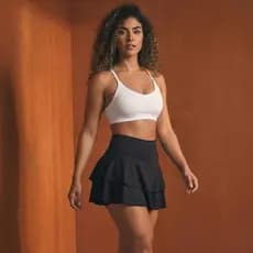 Short Saia Dupla Camada Com Babados Elegante Cintura alta tendência