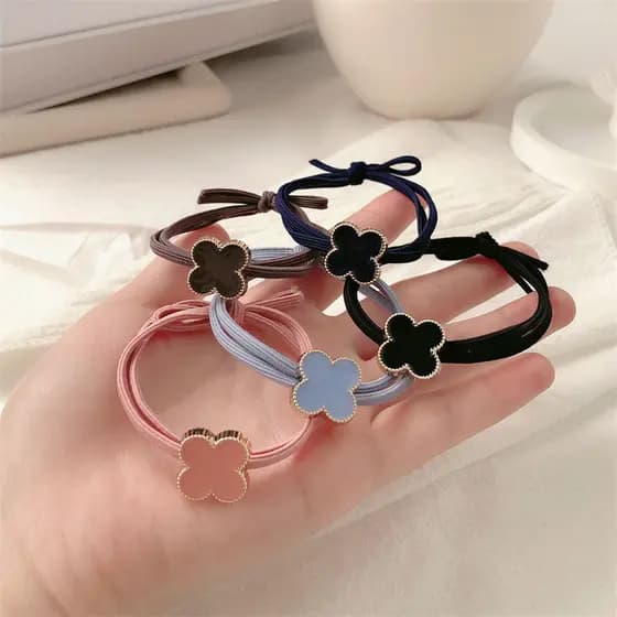 Elástico de cabelo em formato de trevo de quatro folhas para mulheres, acessório de cabelo com estilo campestre, fresco