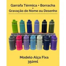 Garrafa Térmica Alça Fixa 350ml Inox + Borracha + Gravação de Nome ou Desenho