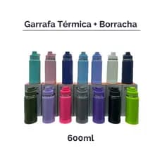 Garrafa Térmica Alça Fixa 600ml Inox + Borracha