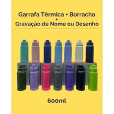 Garrafa Térmica Alça Fixa 600ml Inox + Borracha + Nome ou Desenho