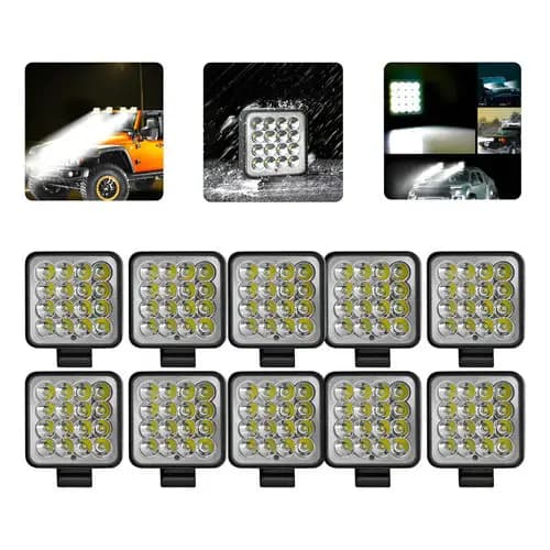 Kit 10 Farol Milha 16leds 48w 12v/24v Quadrado Offroad 6000k