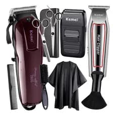 Maquina Cortar Cabelo Kemei Km2600 + Km032 + Km1102 Tesouras