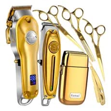 Kit Tesoura Profissional Cabelo E Maquina Cortar Cabelo Gold