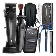 Kit Maquina de Cortar Cabelo Acabamento Shaver Tesoura Barbeiro Kemei Km2296 km2299 km1102