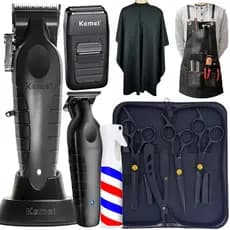 Kit Maquina Cortar Cabelo E 3 Tesouras Barbeiro Profissional Kemei 2296 km 2299 km1102 Shaver