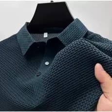 Camisa polo masculina de verão, manga curta, respirável, de seda gelada, com gola alta, de alta qualidade