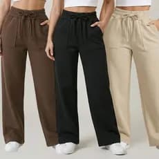 Calça Moletom Feminina Wide leg Soltinha Cintura alta Quentinha Blogueira