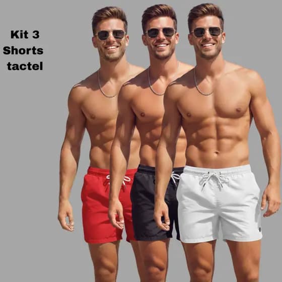kit 3 Bermudas Short Tactel Masculino Calor Basica Tactel Mauricinho Calor Leve