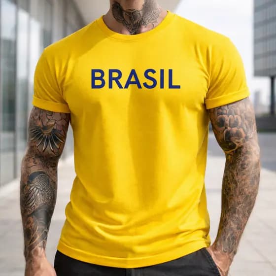 Camiseta Masculina Copa do Mundo Brasil Verde Amarelo Diversas Estampas Futebol