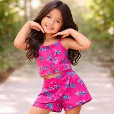 Kit 2 Conjunto Short Saia e Regata Infantil Feminino Menina bebê Poliéster