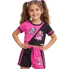 Conjunto Infantil Feminino Emilly Vick e Kethylen Turma dos Rosas Camisa e Short Look Fashion