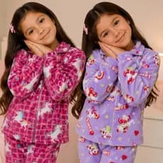 Kit 2 Pijama Pelúciado Quentinhos Feminino Infantil Calça e Blusa 04 ao 10