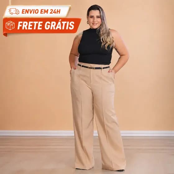 Calça Alfaiataria Plus Size G1-G4 Pantalona Feminina CINTO GRATIS Elegancia Social