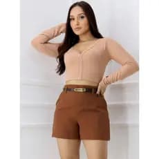 Short Feminino Alfaiataria Blogueirinha com Cinto Gratis Cintura Alta Promoção Inverno
