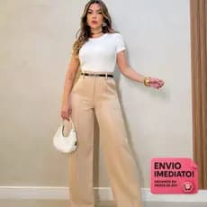 Calça Pantalona Alfaiataria Feminina Com Cinto Social