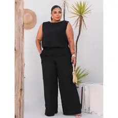 Conjunto Linho Feminino Plus Size Alfaiataria Blusa Regata e Calça Pantalona G1 G2 G3 G4