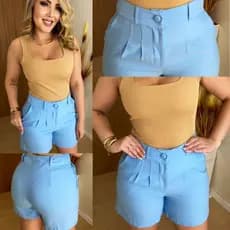 Short, Feminino Elegante com Bolso e Zíper na parte de frente e Pinsas frente e consta tecido Sensorial Marrant.
