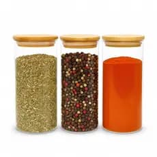 Kit Potes Herméticos De Vidro 500ml Tampa De Bambu Redondos
